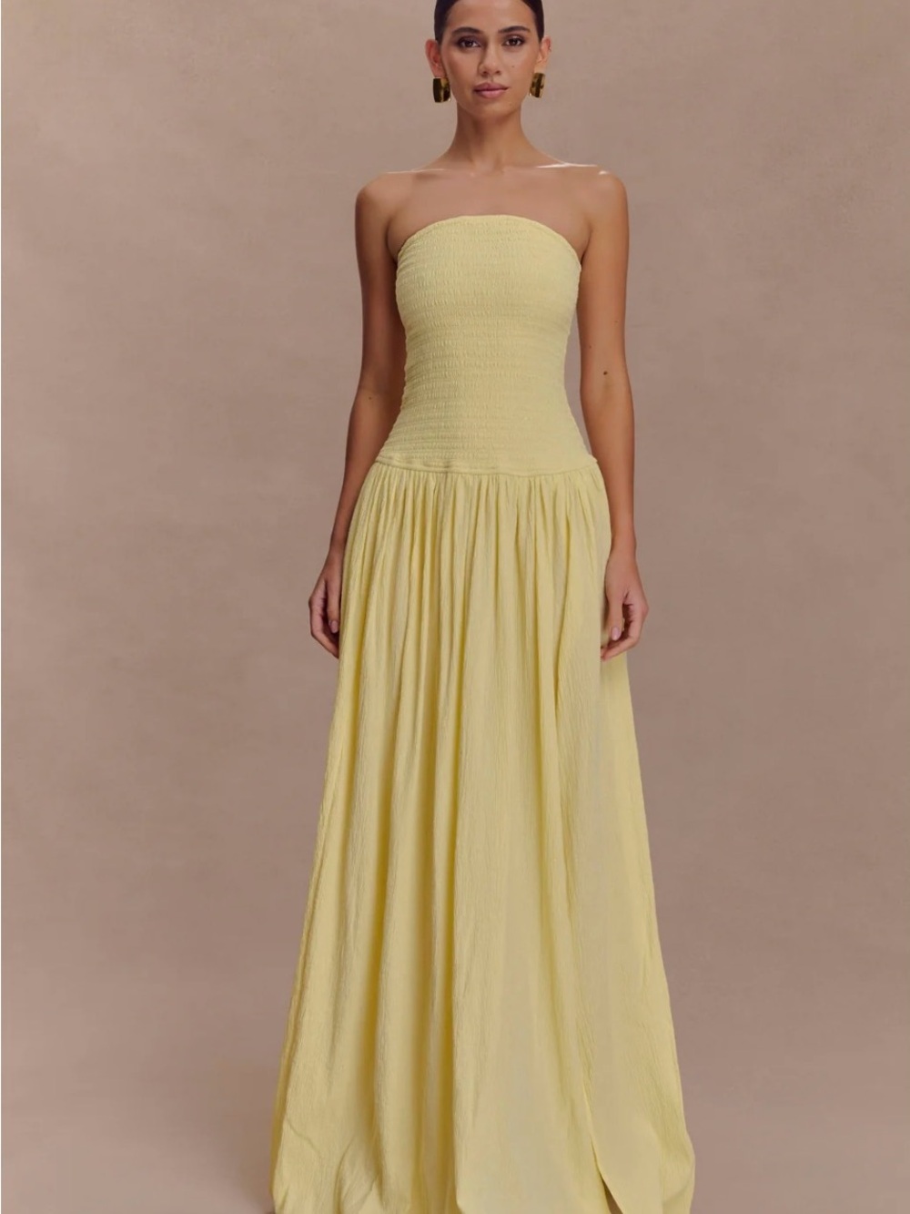 Strapless Lemon Meshki Maureen Cotton Shirring Maxi Dress